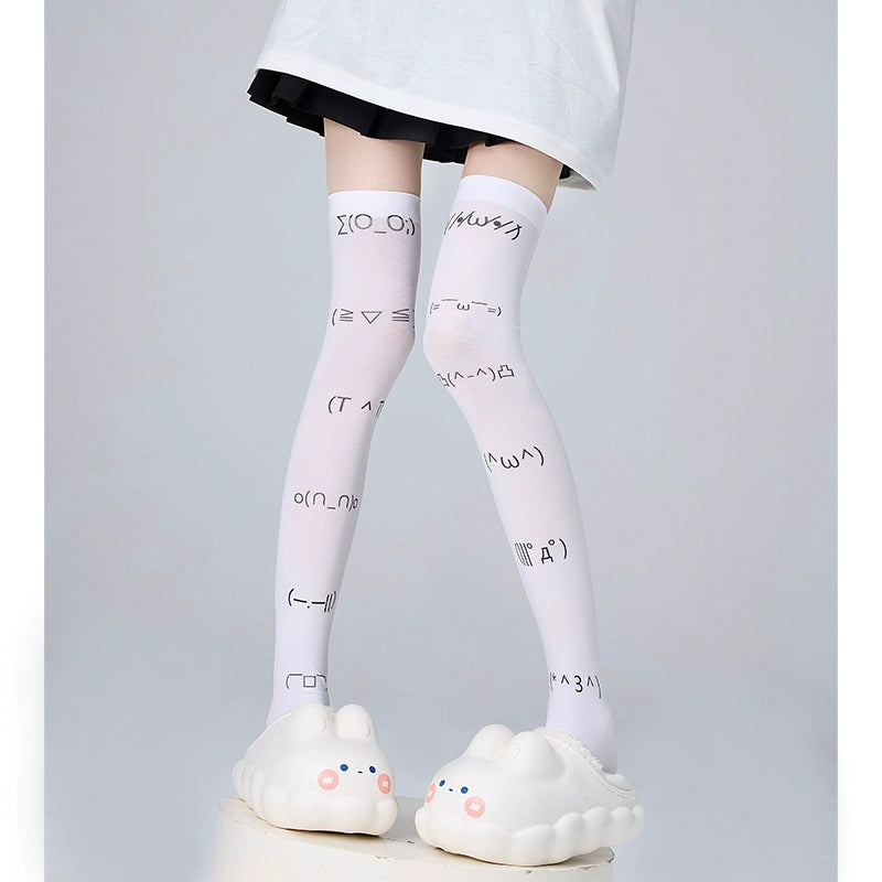 Tenshi Kaiwai Socks Hold-ups Thigh High Socks Velvet Print