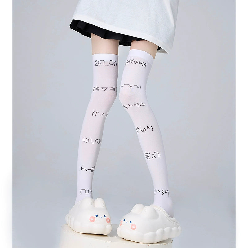 Jirai Kei Hold-ups Thigh High Socks Velvet Print Socks (F) 36542:555134