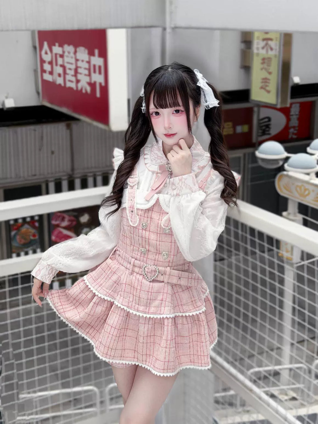 Jirai Kei Lace Sleeves Blouse, Fleece Lining 44177:800908