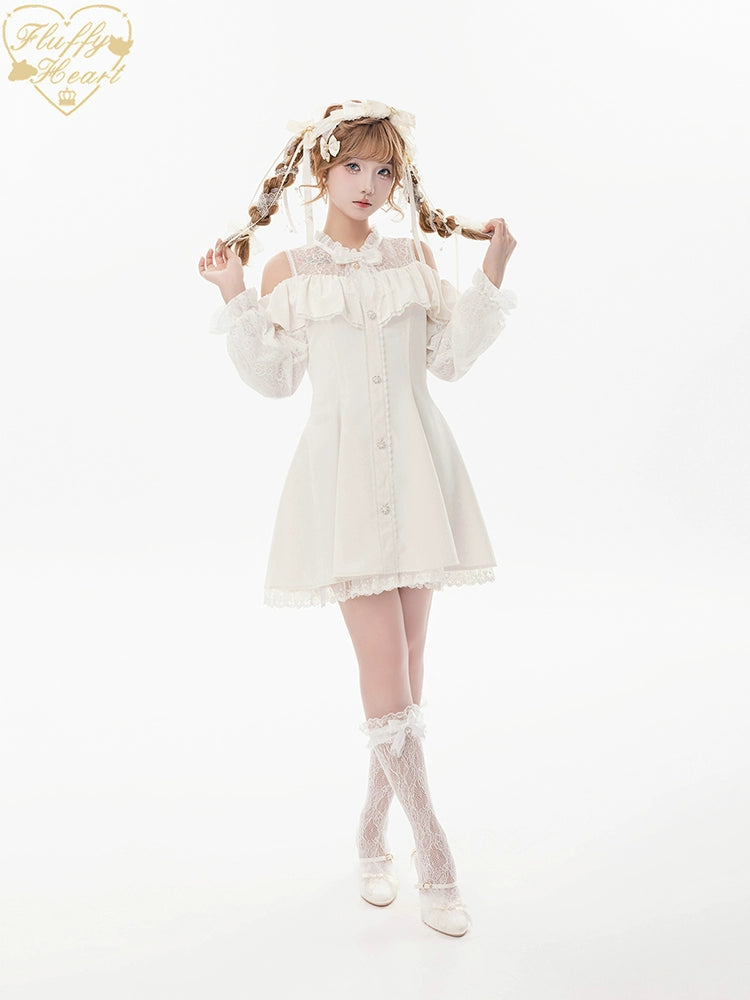 Jirai Kei Dress Set Ryousangata Dress Drop Shoulder Dress 37122:552018