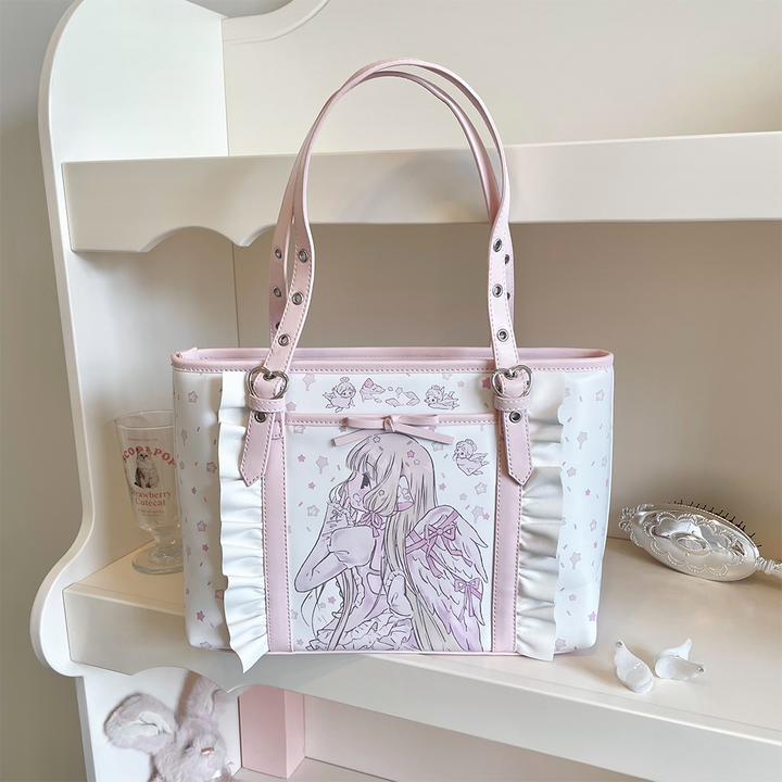 Kawaii Bag Pink Tote Bag Anime Girl Print Shoulder Bag 42229:733292