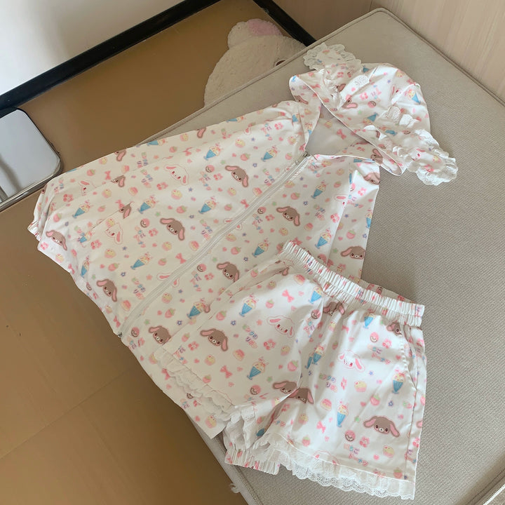 Kawaii Bunny Ears Jacket Set With Strawberry Bunny Prints 42900:760363