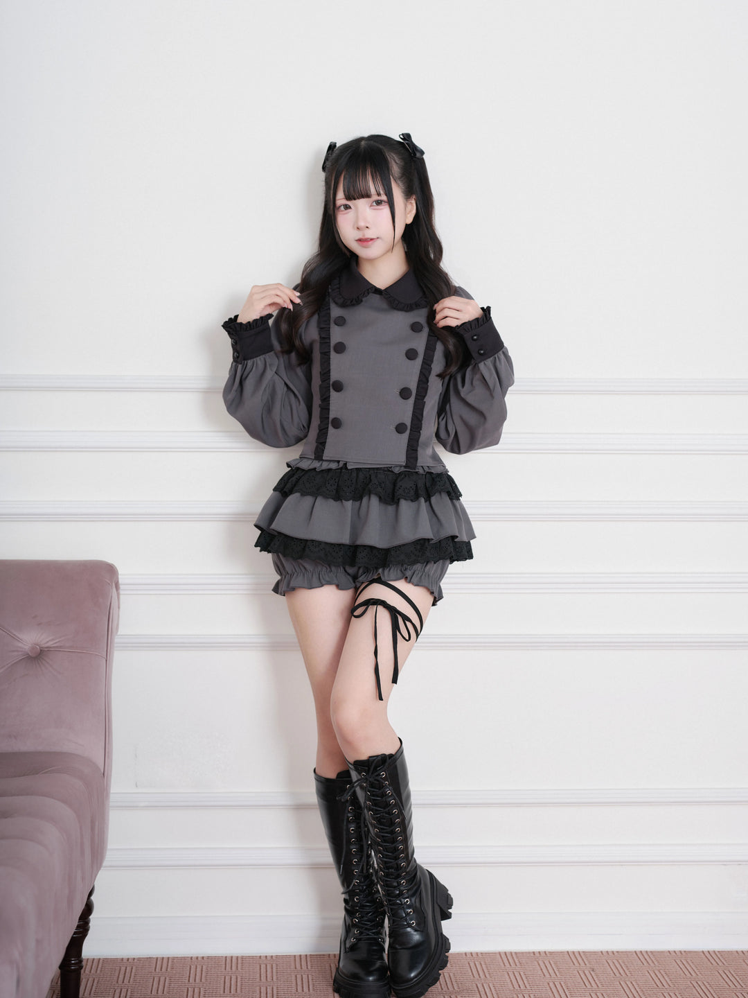 Jirai Kei Double-Breasted Top, Tiered Skort 45931:871202
