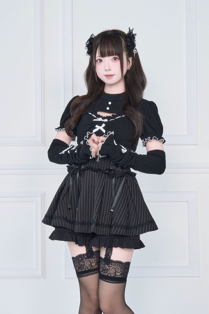 Jirai Kei Knitted Top, High Waist Skirt 43806:786172