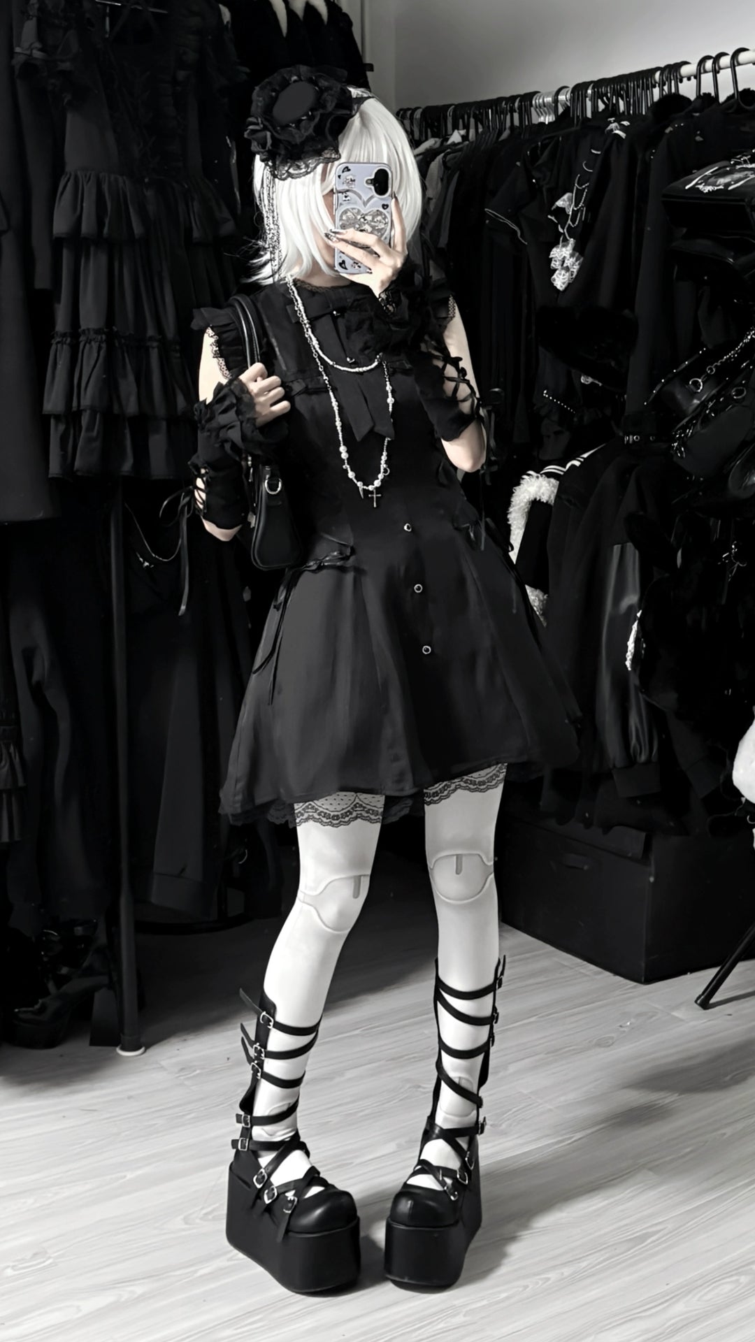 Daily Ruffle Shoulder Dress, Waist Lace-Up 44169:798690