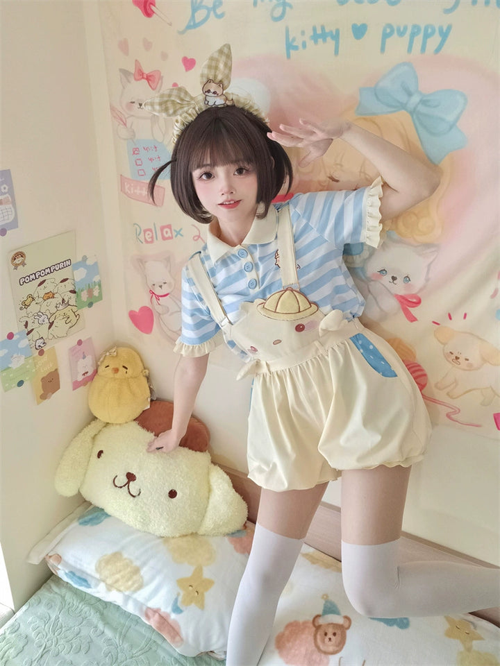 Yellow Suspender Shorts Blue Striped T-shirt 31734:366552 31734:366552