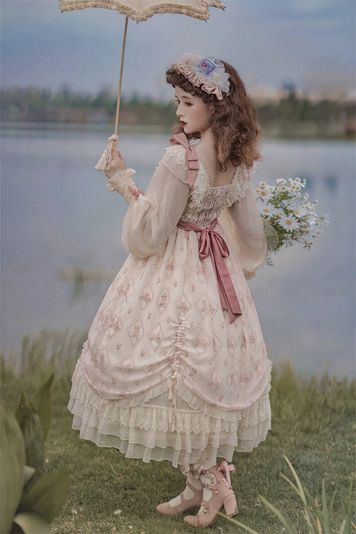 Elegant Lolita Dress Cottagecore Dress Long-Sleeved Beige Dress 36470:515874 36470:515874