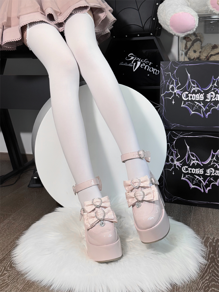 Jirai Kei Chunky Heel Platform Shoes, Glittering Rhinestone 44217:800458