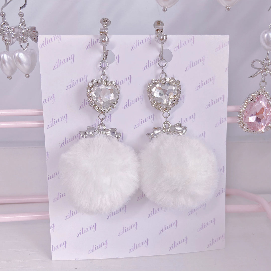 Jirai Kei Earrings Lolita Ball Earrings Heart Rhinestone 28908:358412