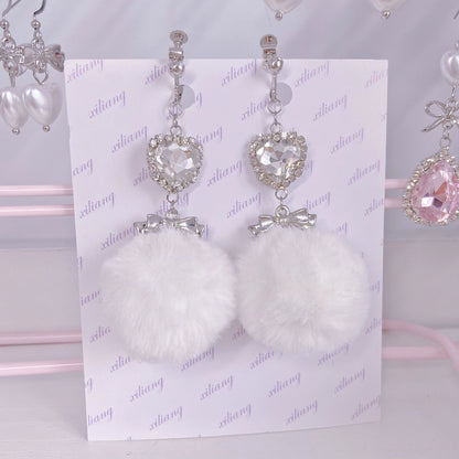 Jirai Kei Earrings Ryousangata Lolita Heart Rhinestone Ball Earrings 28908:358412