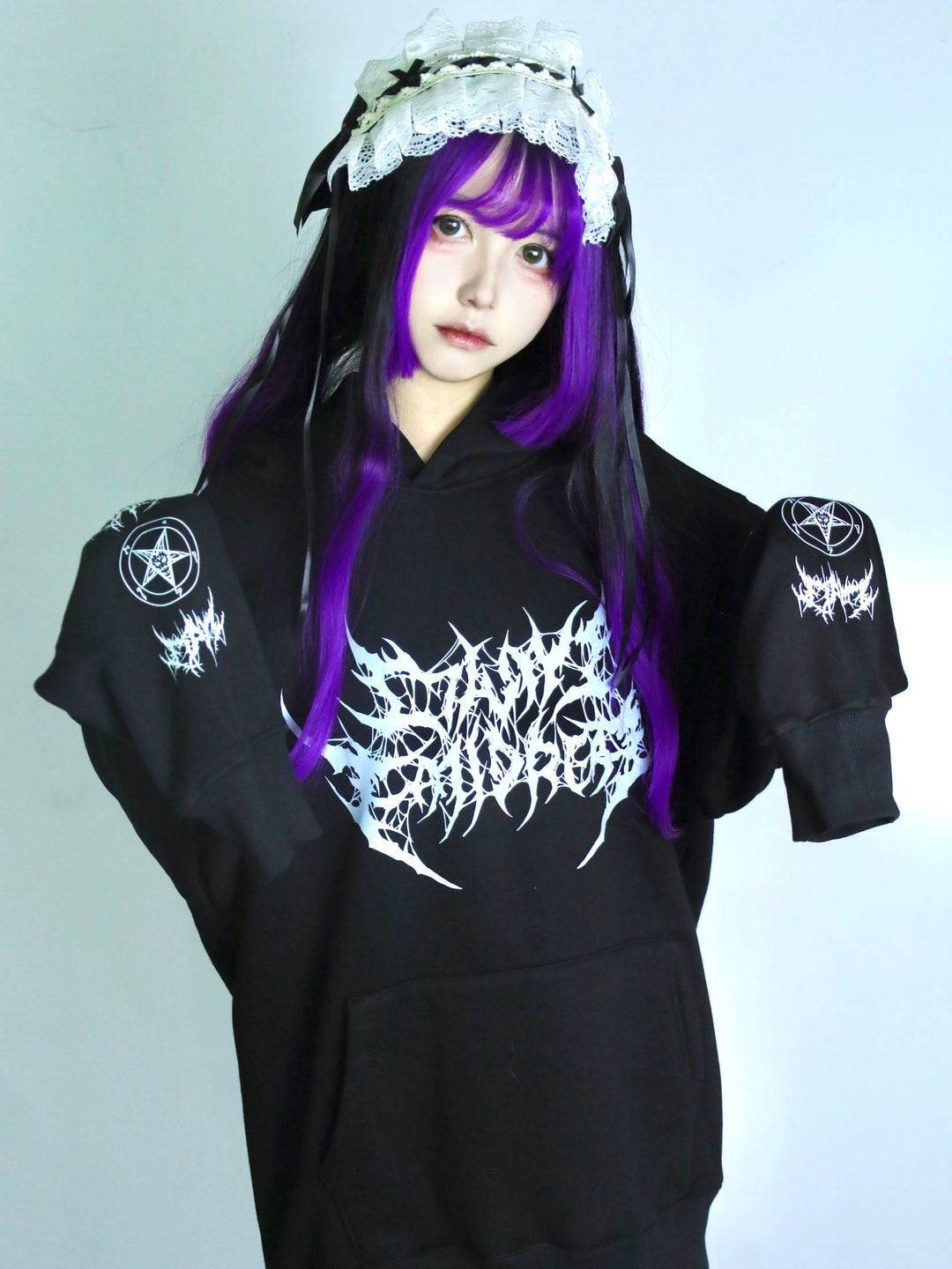 Jirai Kei Hoodie Punk Top Gothic Black and White Sweatshirt 32944:557820 32944:557820