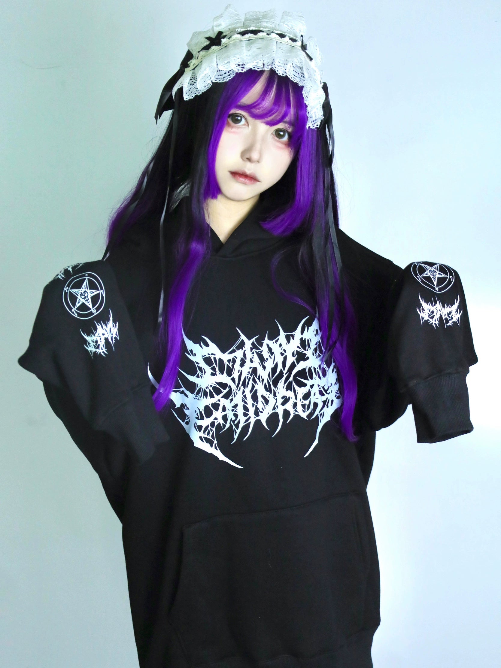 Jirai Kei Hoodie Punk Top Gothic Black and White Sweatshirt 32944:557820