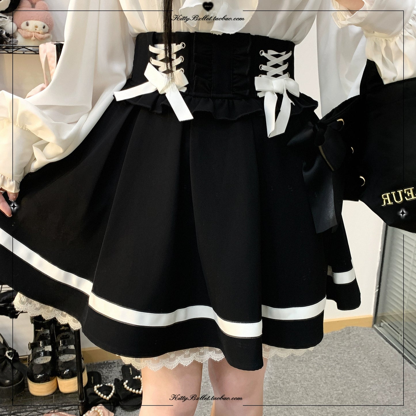 Jirai Kei Skirt High Waist Lace Up Skirt With Bow Tie 31860:396648