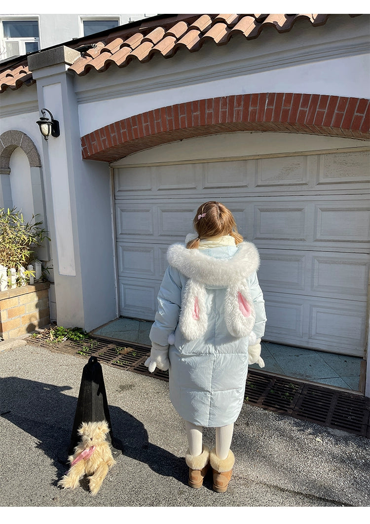 Kawaii Winter Coat Rabbit Ear Hooded Long Down Jacket 40340:665606