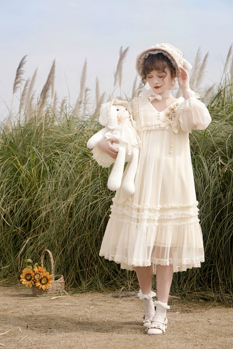 Sunflower Daily Lolita Dress Mori Kei Dress Long Sleeve Dress 36478:552248 36478:552248