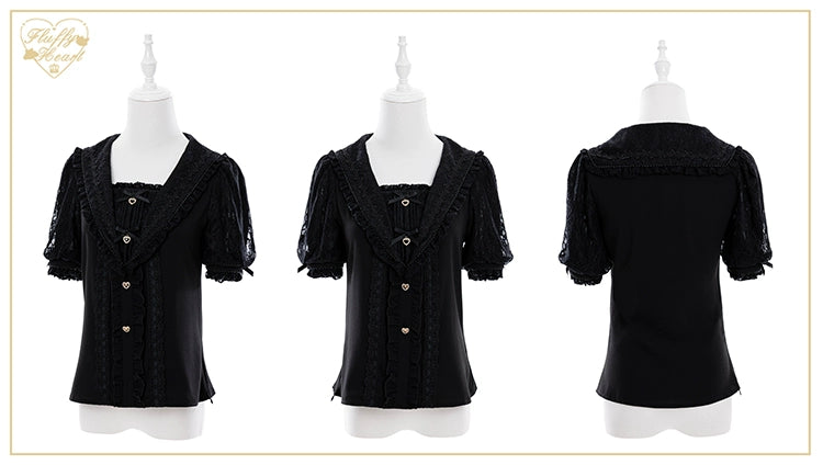 Lace Sailor Collar Jirai Kei Blouse, Heart Buttons (2XL L M S XL) 43586:780418