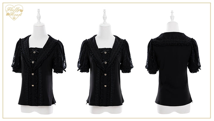 Lace Sailor Collar Jirai Kei Blouse, Heart Buttons (2XL L M S XL) 43586:780418