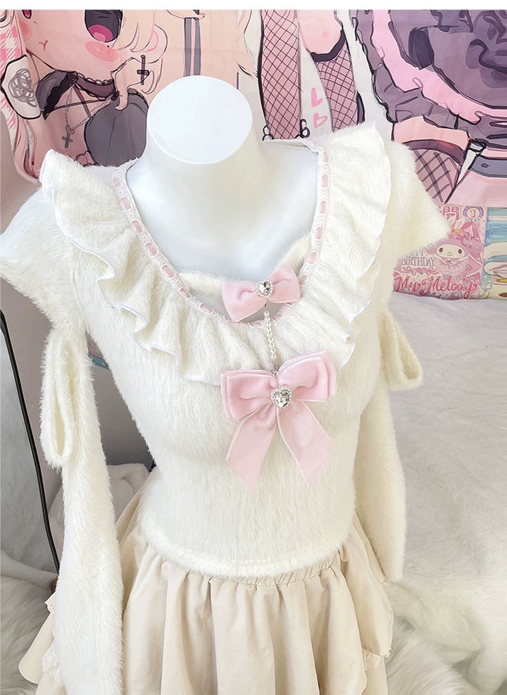 Sweet Kawaii White Sweater Cake Skirt Set (L M S) 41556:703730