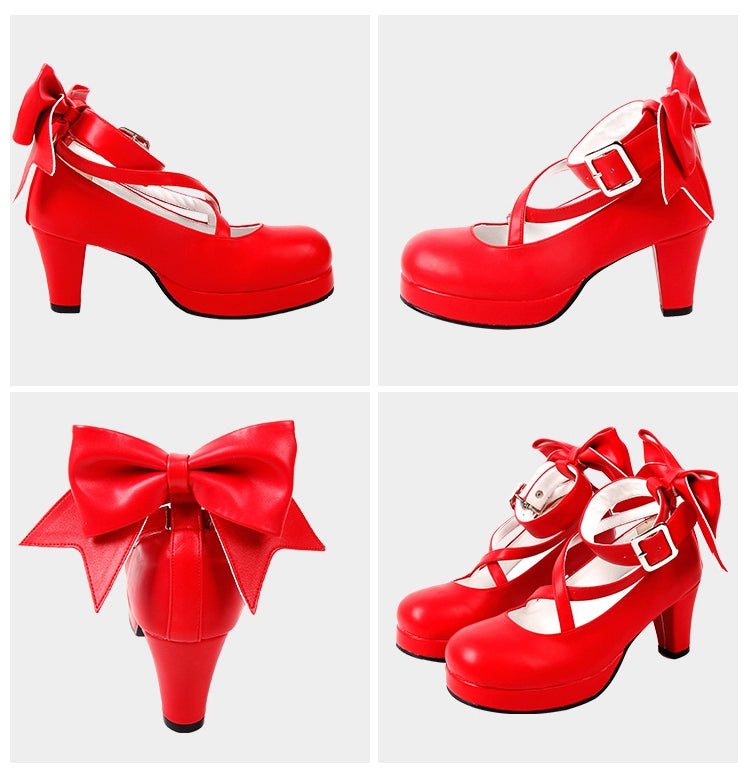 Lolita Shoes Round Toe High Heels With Bow Ties Multicolor 31800:369868 31800:369868