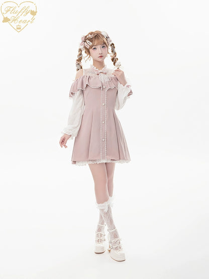 Jirai Kei Dress Set Ryousangata Dress Drop Shoulder Dress 37122:551968