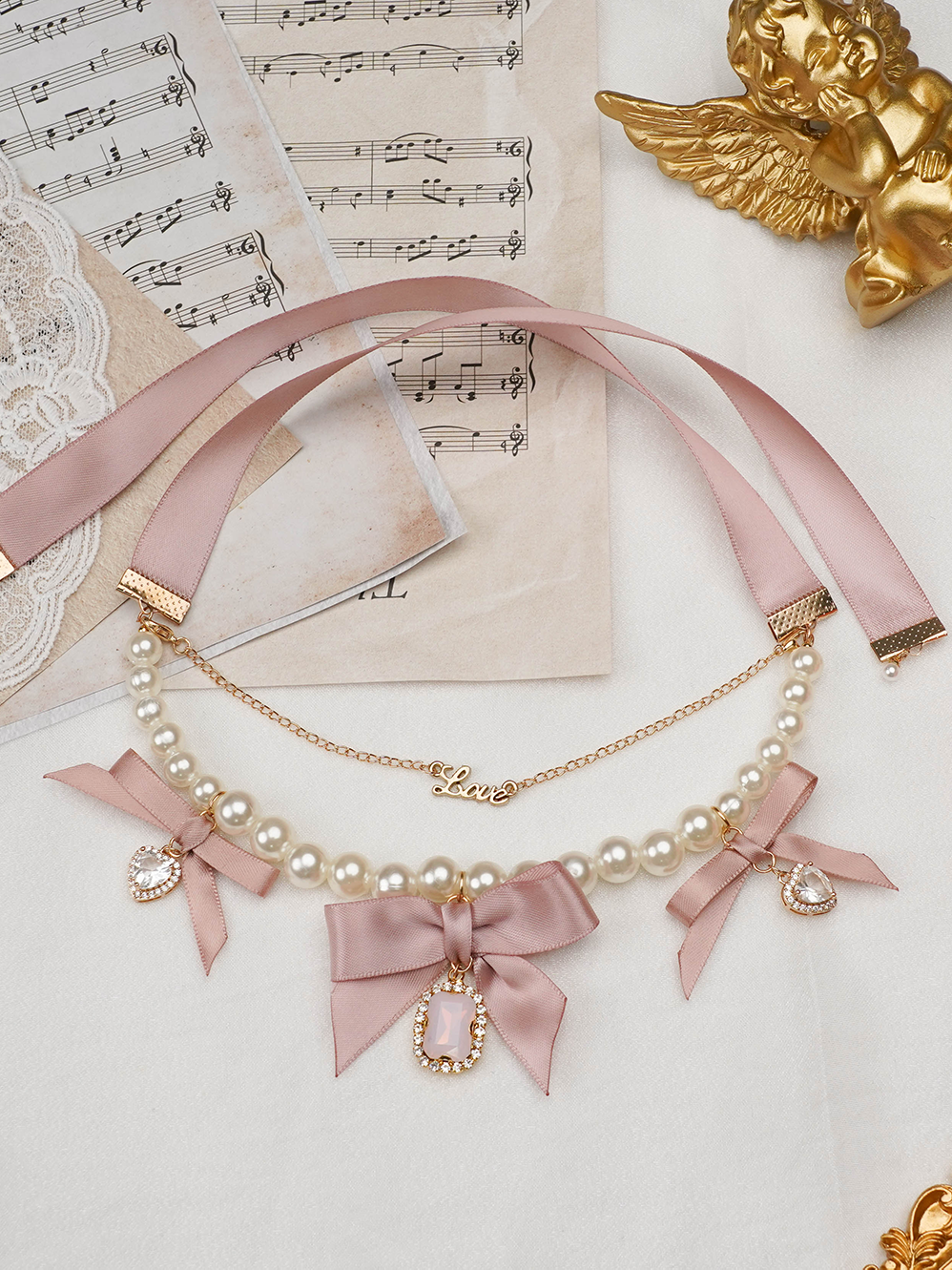 Jirai Kei Pearl Ribbon Lightning Kawaii Choker 21568:311428 21568:311428