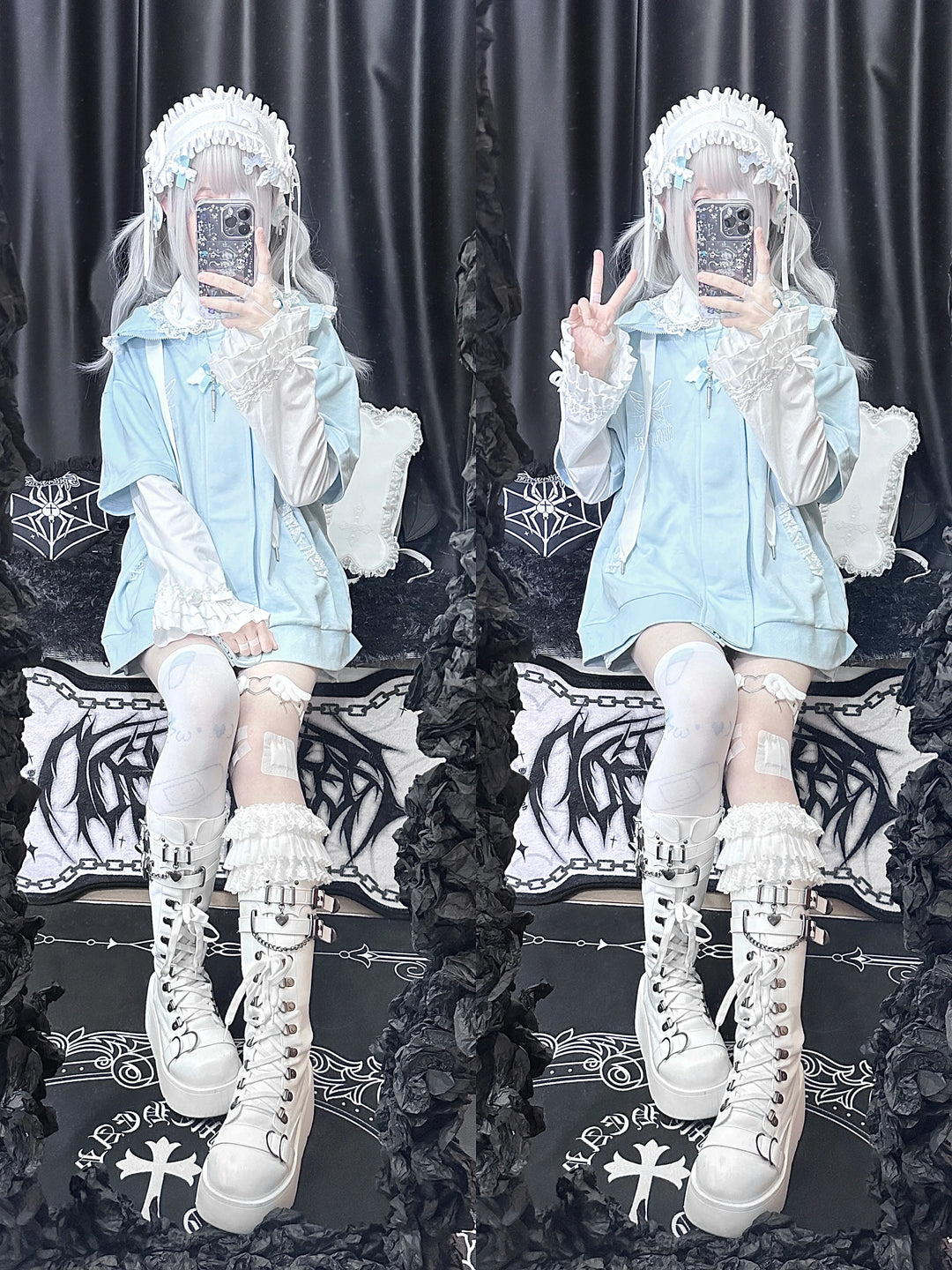 Tenshi Kaiwai Coat Summer Light Blue Short Sleeve Hoodie 29442:349850