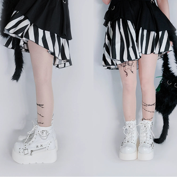 Punk Shoes Black White Platform Gyaru Fashion Combat Boots 29710:368840