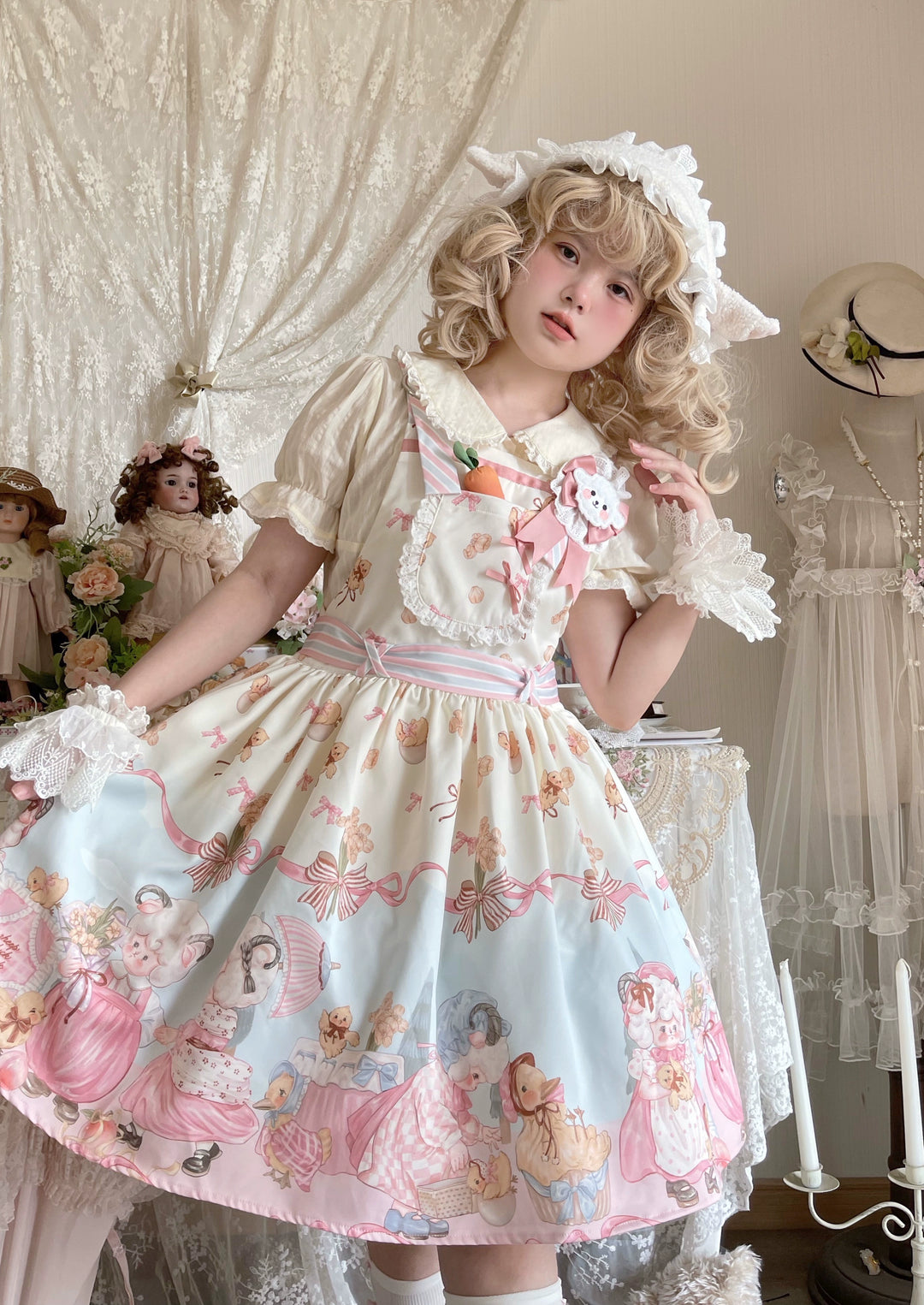 Sweet Lolita Dress With Goat Waltz Print JSK Dress Set 31740:372940