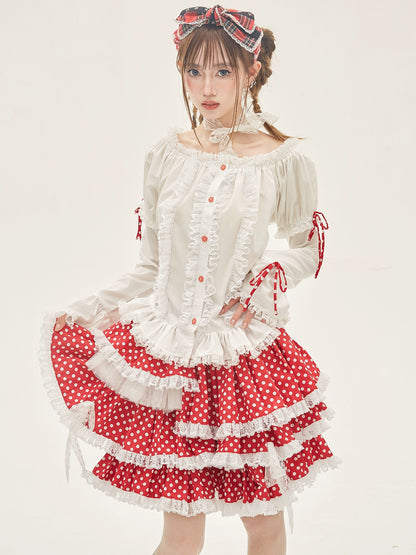 Lolita Skirt Retro Red Polka Dot Skirt 36150:542856