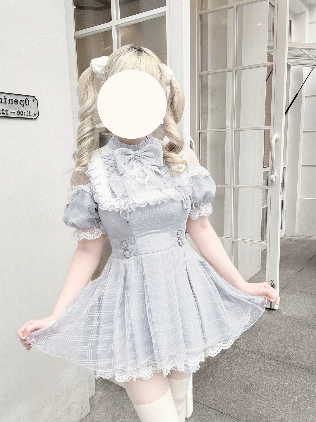 Mizuiro Jirai Kei Dress With Lace Open Shoulder & Collar Bow 43192:770446