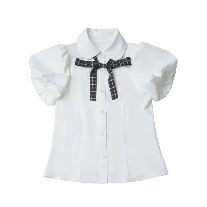 Academia Bubble Sleeve Blouse, Elastic Waist Suspender Skirt (L M S) 45875:866351