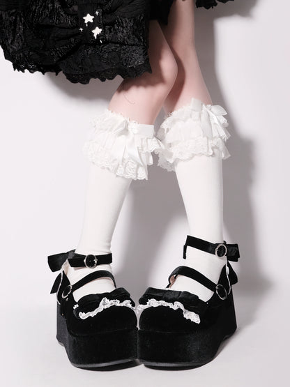 Lolita Shoes Round-Toe Platform Shoes With Velvet Bow 37132:552700