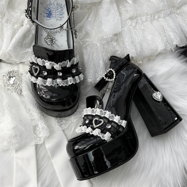 Jirai Kei High-Heeled Shoes, Lace Overlay (35 36 37 38 39 40) 43987:790456