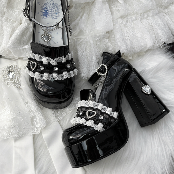 Jirai Kei High-Heeled Shoes, Lace Overlay (35 36 37 38 39 40) 43987:790456