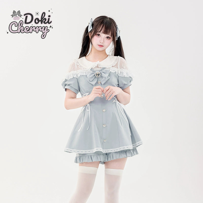 Jirai Kei Dress And Shorts Lace-up Short Sleeve Outfit 37750:565378