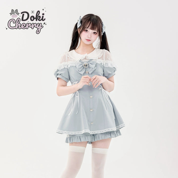 Jirai Kei Dress And Shorts Lace-up Short Sleeve Outfit 37750:565378 37750:565378