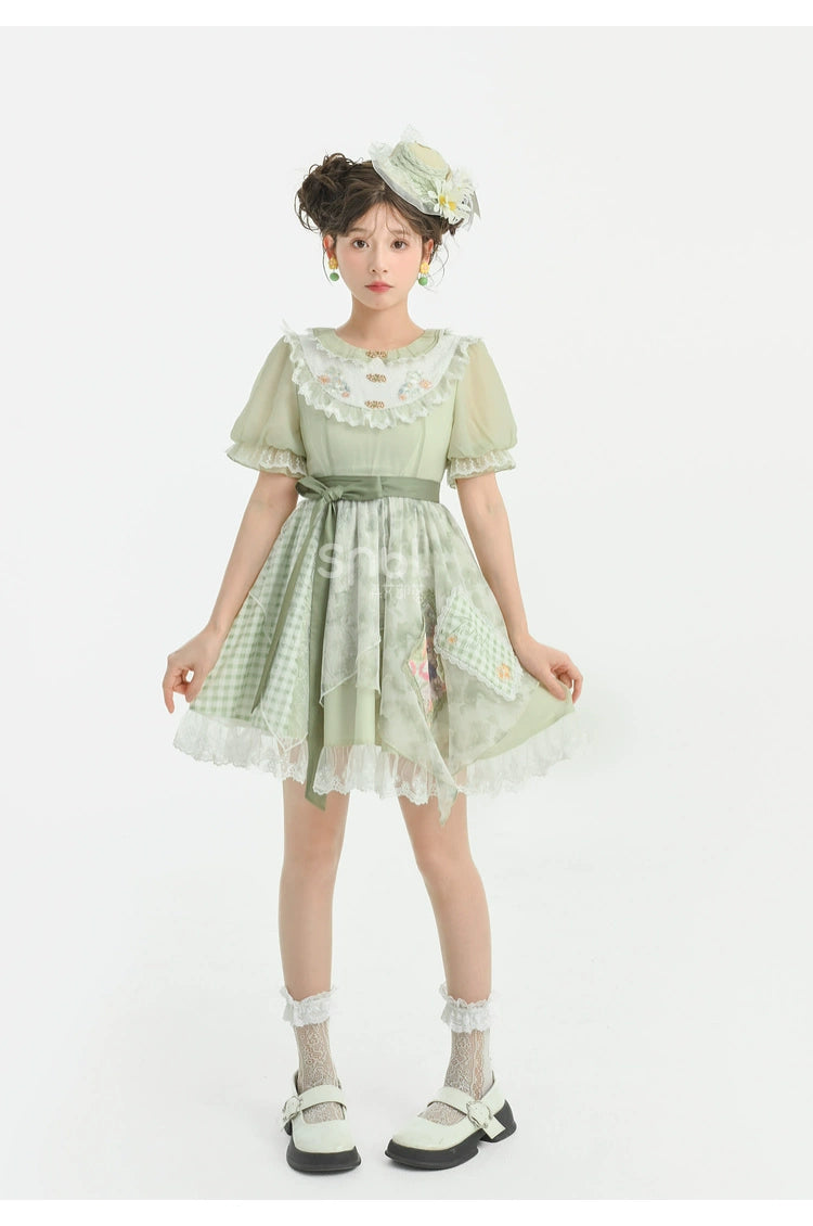 Cottagecore Dress Green Patchwork Lace Lolita Dress 35906:568314