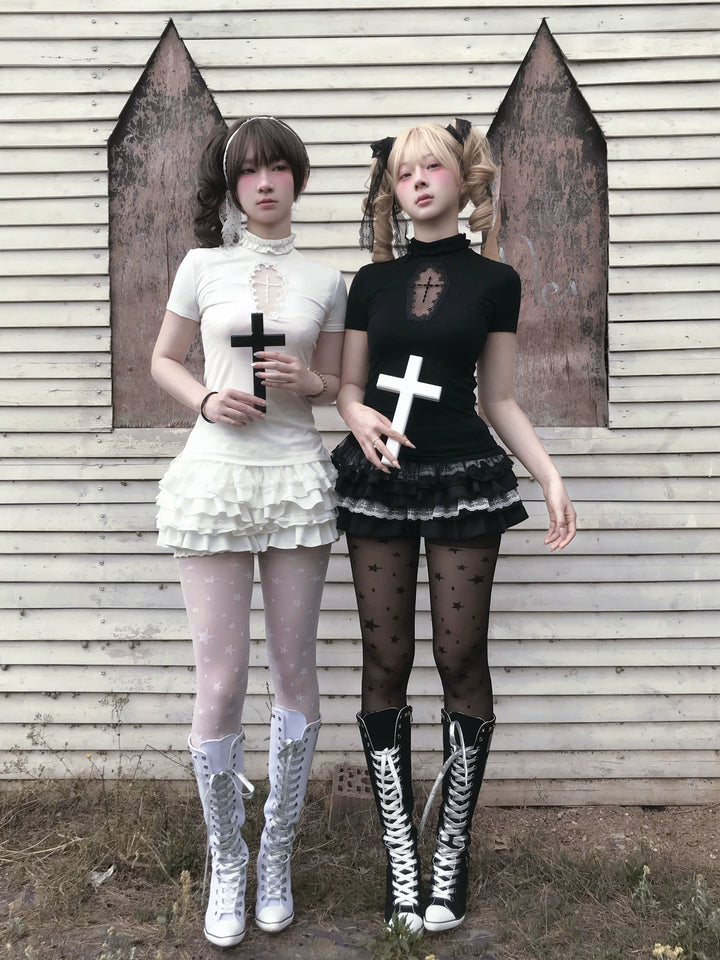 Gothic Cross-Detailed Top & Tiered Ruffle Bloomers 43079:764533