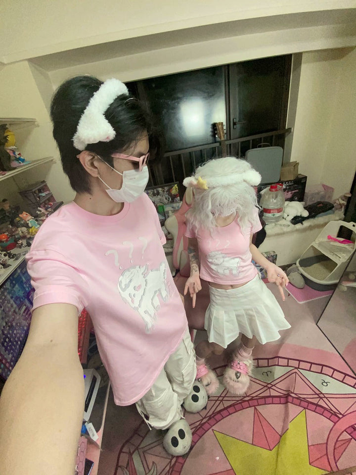 Kawaii Blue Pink Couples T-Shirt 29202:338786 29202:338786