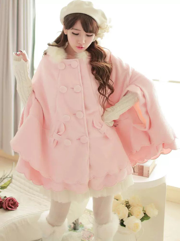 Sweet Lolita Coat Woolen Bat Sleeve Cape Plush Coat 41058:685220