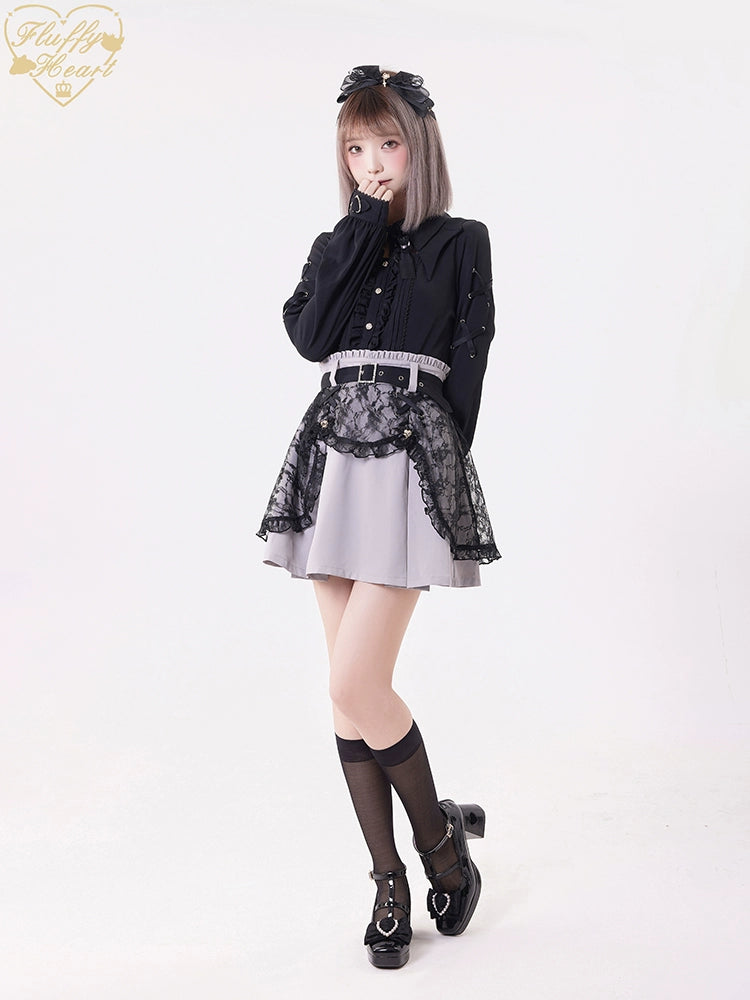 Jirai Kei Black Purple Skirt With Double Layer 21940:350868 21940:350868