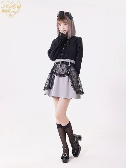 Jirai Kei Black Purple Skirt With Double Layer 21940:350868
