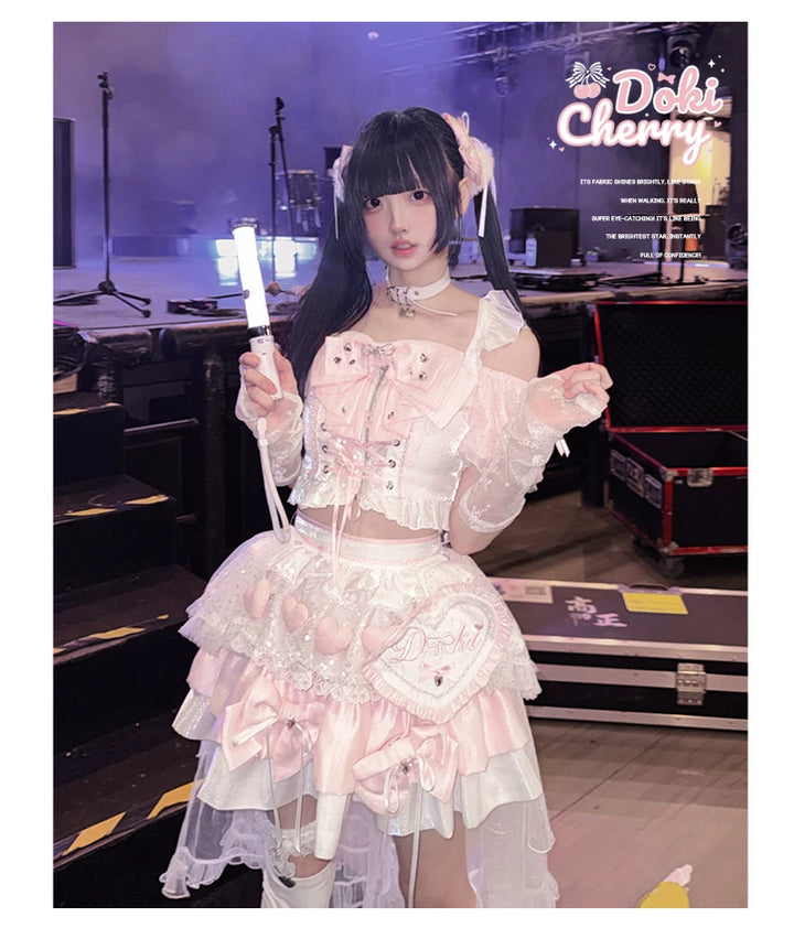 Chika Idol Outfit, Pink Heart-Decorated Top & Skirt 44770:827371