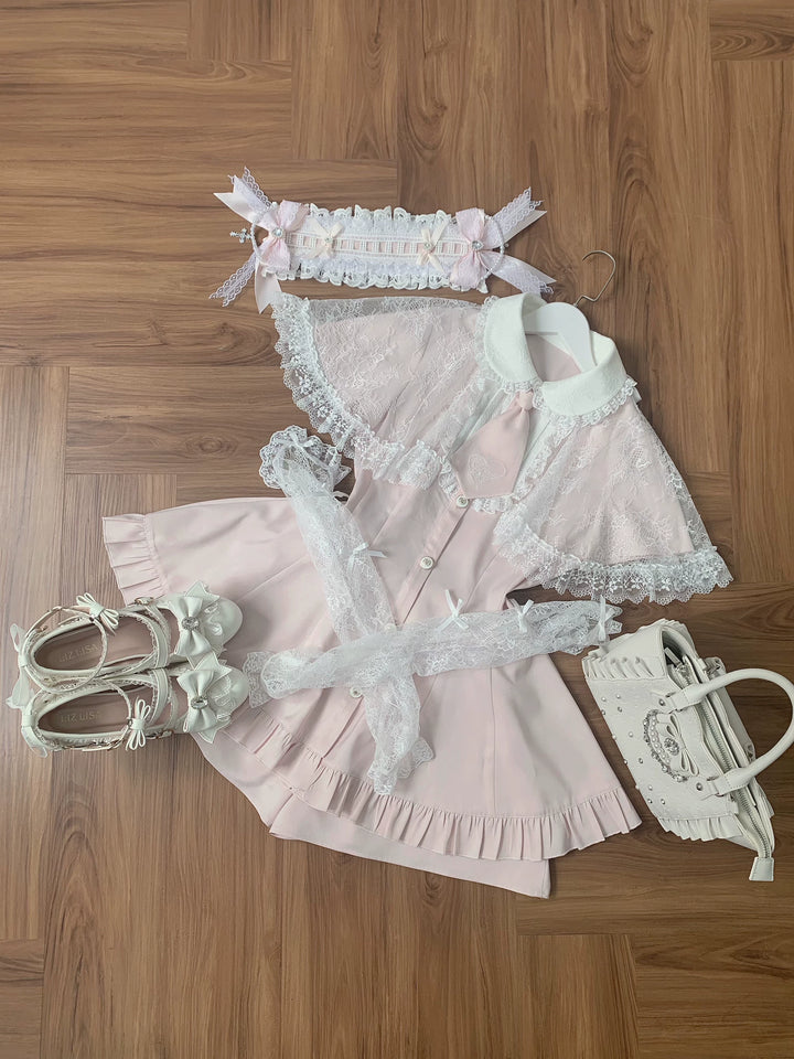 Jirai Kei Lace Shawl Dress Set, Detachable Tie 45193:840959