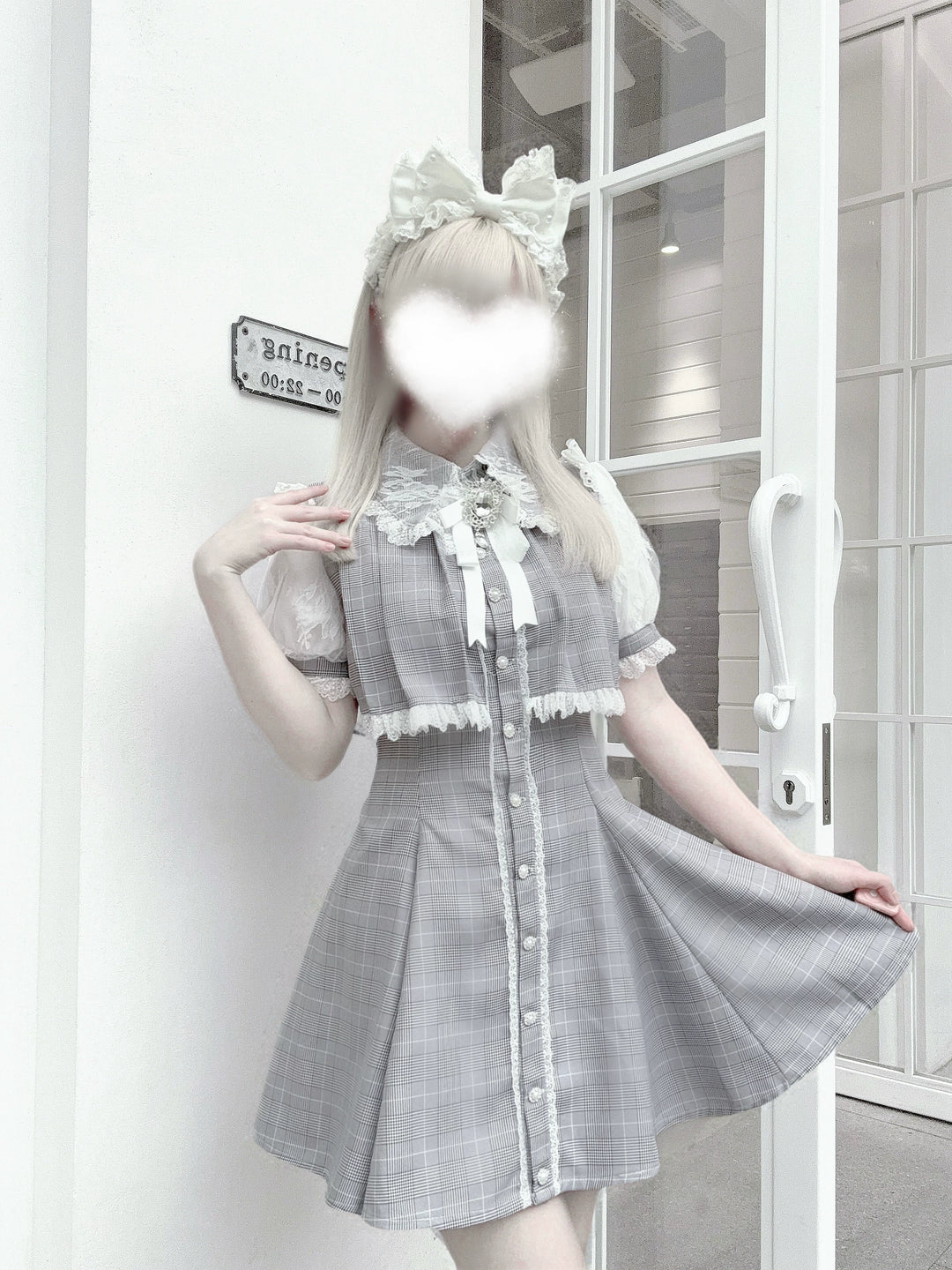 Layered Jirai Kei Dress, Detachable Rhinestone Bow 45196:841348