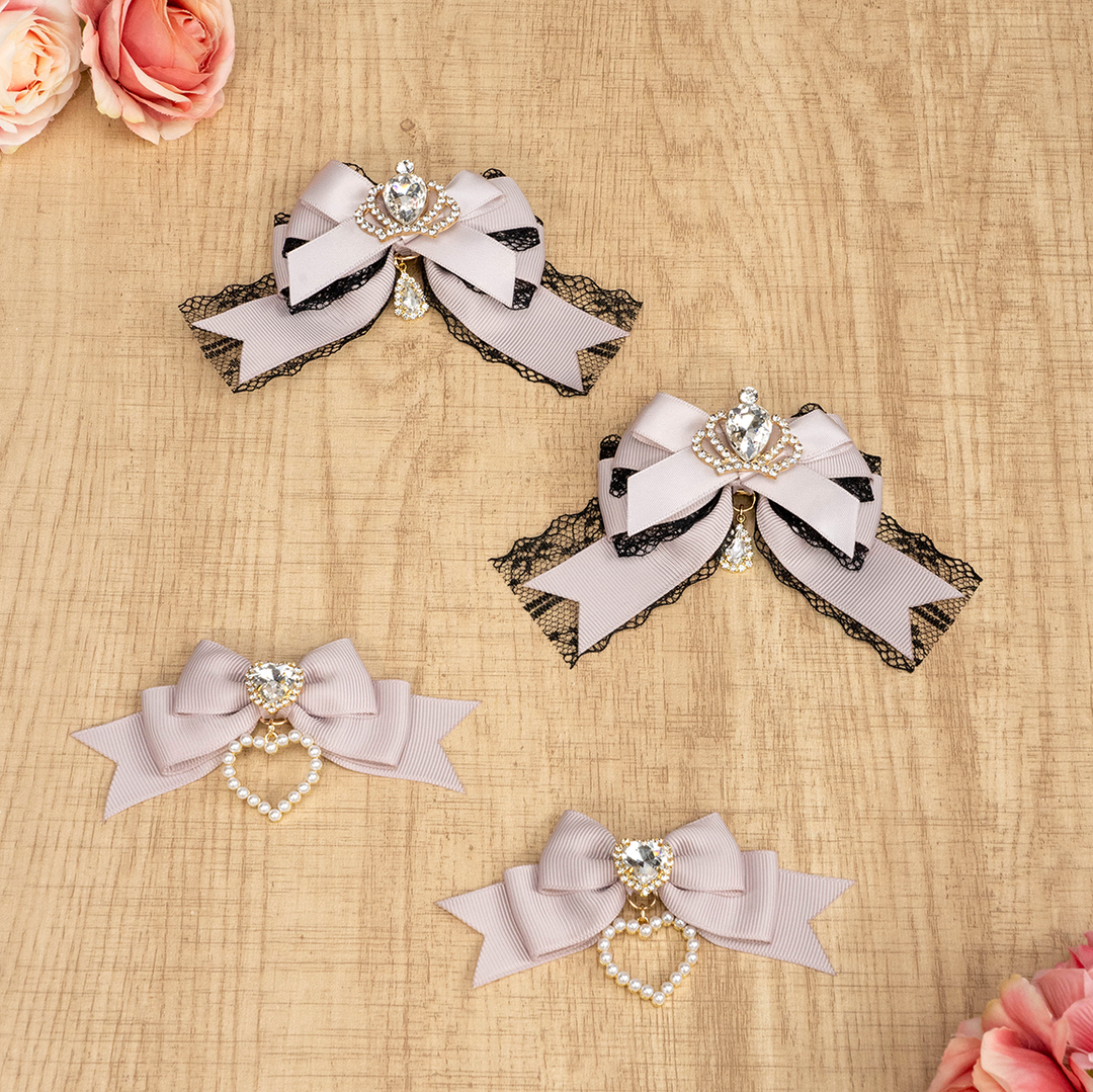 Jirai Kei Hair Clip Crown Rhinestone Bow Barrette 36118:512678 36118:512678