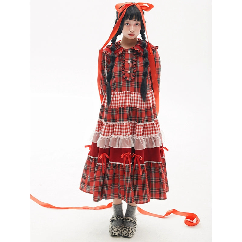 Sweet Lolita Dress Kawaii Dress Retro Dress Red Plaid Dress (Red / M S) 36148:542790