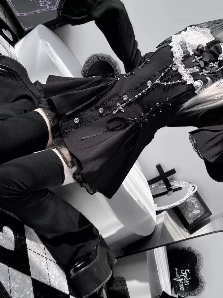 Jirai Kei Flared Sleeve Dress Set, Cross Accents 44369:807264