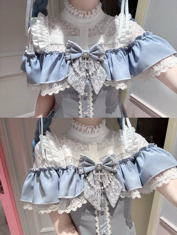 Stand Collar Ryousangata Dress, Upper Flounce Hem 45627:856722