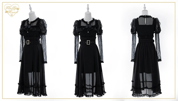 Lace-sleeves Jirai Kei Blouse & Voile Skirt With Detachable Belt 42954:758882